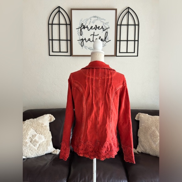 Gretty Zueger Jacket Cover Size Large Orange Button Front Embroidered Appliqué - Picture 4 of 11